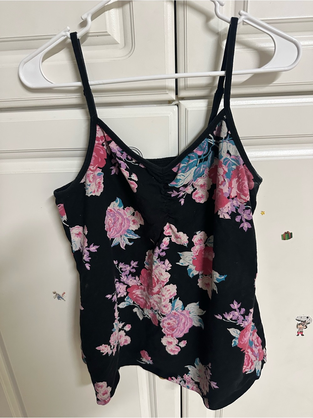 torrid Black Floral Spaghetti Strap Camisole with Pink Roses